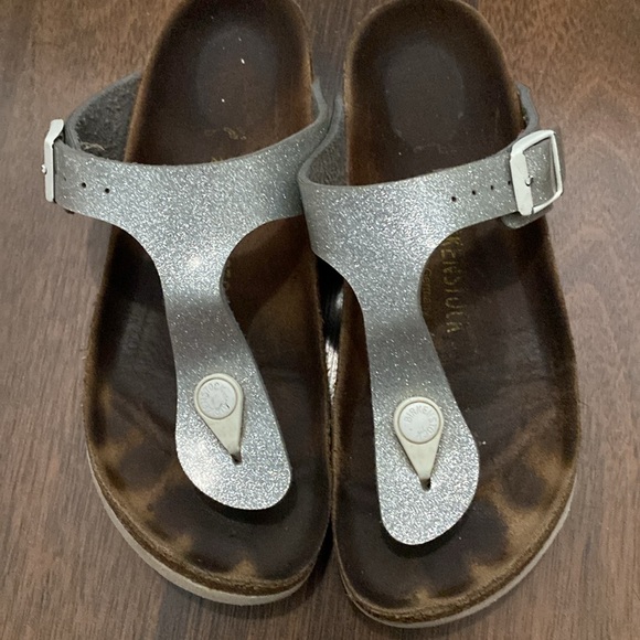 Birkenstock Gizeh Girl Kid Silver Glitter Thong Sandals Size 35 - Picture 9 of 12